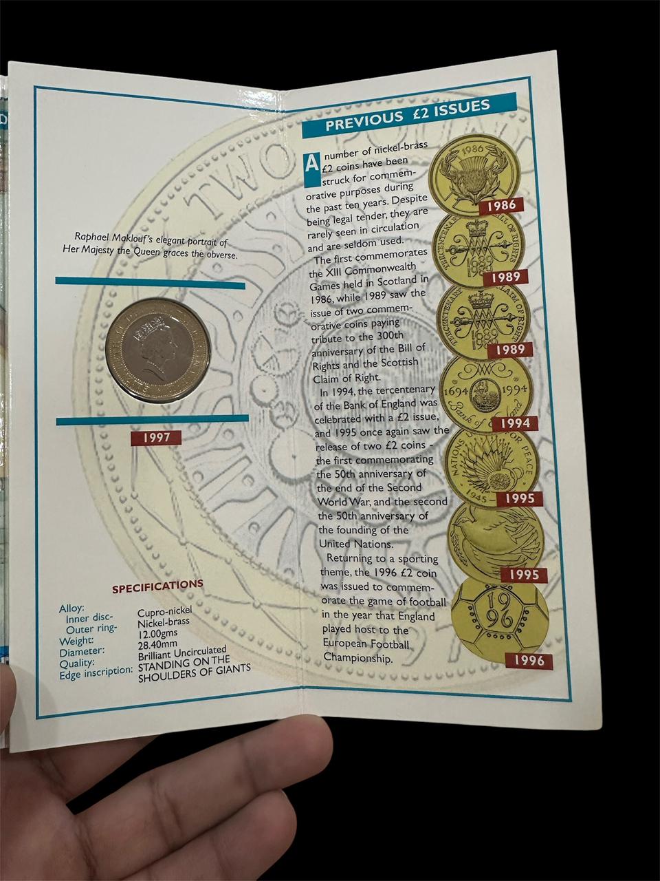 1997 United Kingdom Brilliant Uncirculated 2-pound Coin Cover